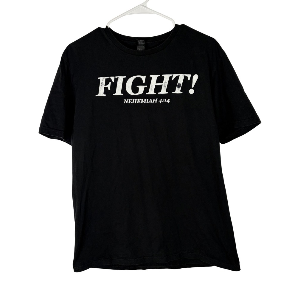 Gildan Softstyle Fight Nehemiah 4:14 Graphic T-Shirt Black Mens Large